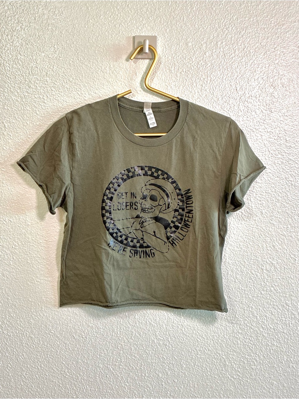 Halloweentown “We’re Saving Halloweentown” Graphic Crop Tee S Olive Green